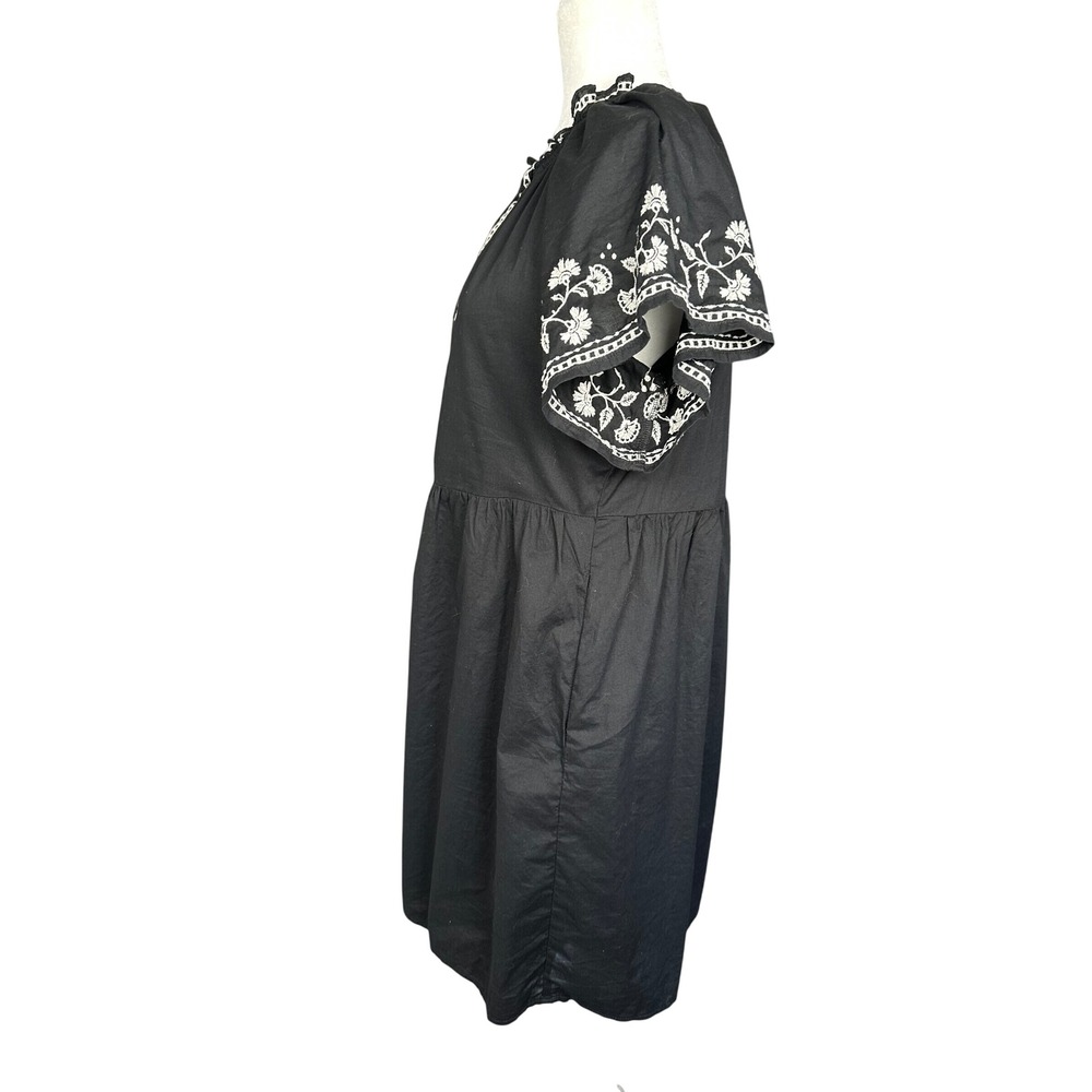 Old Navy Embroidered Babydoll Mini Dress Womens Small Black Boho Cottagecore - Picture 8 of 10